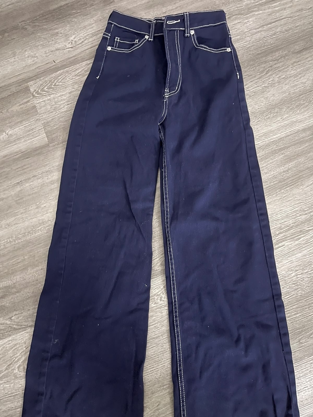 Navy Wide Leg Jeans with Contrast Stitching